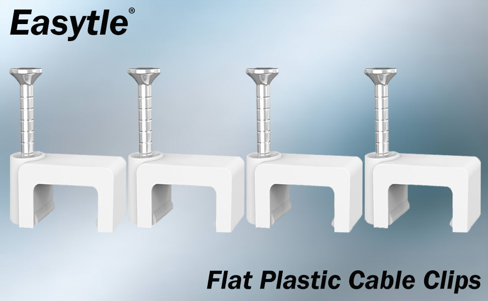 Easytle 100 Pcs 8mm Cable Clips Nail in Cable Clips Flat Ethernet Cable Wall Clips Cable Tacks Coax Cable Clip Speaker Wire Clips Cable Nails for Cords Cat5/Cat5e/Cat6/Cat7 RJ45 Cord Clips