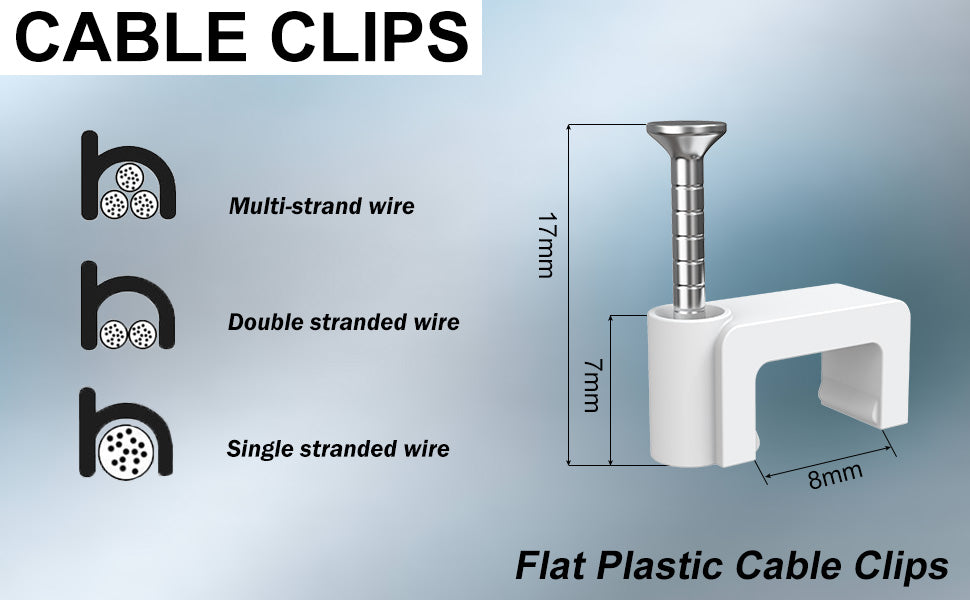 Easytle 100 Pcs 8mm Cable Clips Nail in Cable Clips Flat Ethernet Cable Wall Clips Cable Tacks Coax Cable Clip Speaker Wire Clips Cable Nails for Cords Cat5/Cat5e/Cat6/Cat7 RJ45 Cord Clips