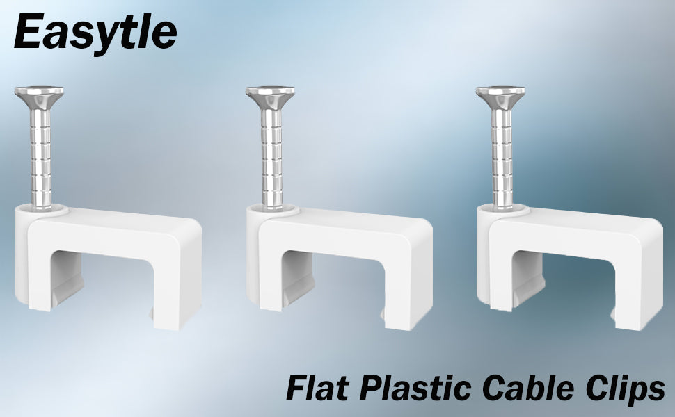 Easytle 100 Pcs 8mm Cable Clips Nail in Cable Clips Flat Ethernet Cable Wall Clips Cable Tacks Coax Cable Clip Speaker Wire Clips Cable Nails for Cords Cat5/Cat5e/Cat6/Cat7 RJ45 Cord Clips