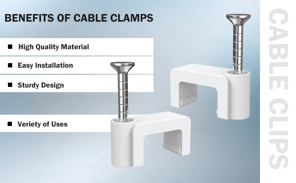 Easytle 100 Pcs 8mm Cable Clips Nail in Cable Clips Flat Ethernet Cable Wall Clips Cable Tacks Coax Cable Clip Speaker Wire Clips Cable Nails for Cords Cat5/Cat5e/Cat6/Cat7 RJ45 Cord Clips