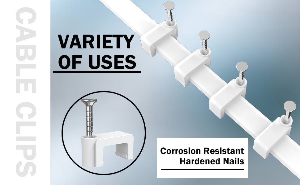 Easytle 100 Pcs 8mm Cable Clips Nail in Cable Clips Flat Ethernet Cable Wall Clips Cable Tacks Coax Cable Clip Speaker Wire Clips Cable Nails for Cords Cat5/Cat5e/Cat6/Cat7 RJ45 Cord Clips
