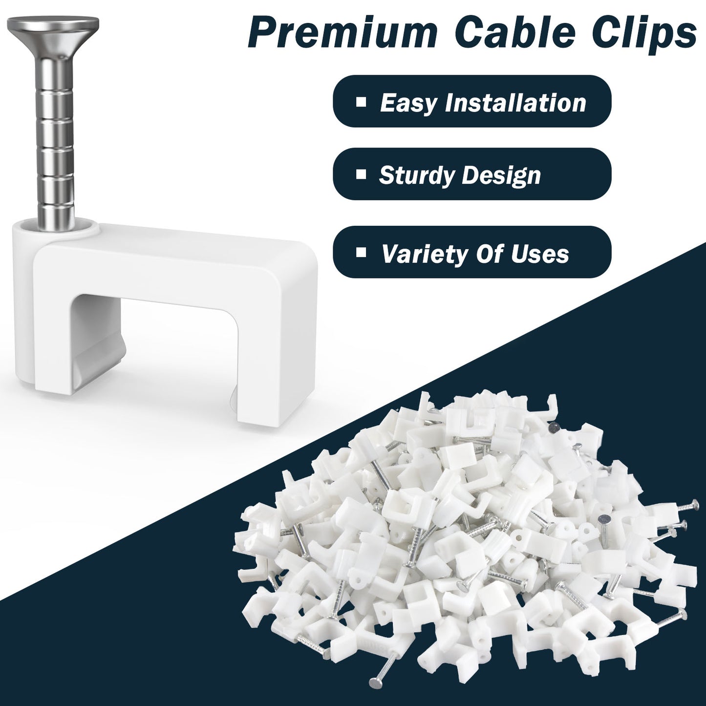 Easytle 100 Pcs 8mm Cable Clips Nail in Cable Clips Flat Ethernet Cable Wall Clips Cable Tacks Coax Cable Clip Speaker Wire Clips Cable Nails for Cords Cat5/Cat5e/Cat6/Cat7 RJ45 Cord Clips