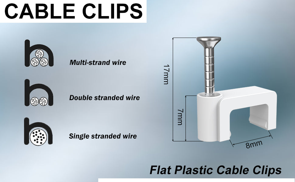 Easytle 100 Pcs 8mm Cable Clips Nail in Cable Clips Flat Ethernet Cable Wall Clips Cable Tacks Coax Cable Clip Speaker Wire Clips Cable Nails for Cords Cat5/Cat5e/Cat6/Cat7 RJ45 Cord Clips