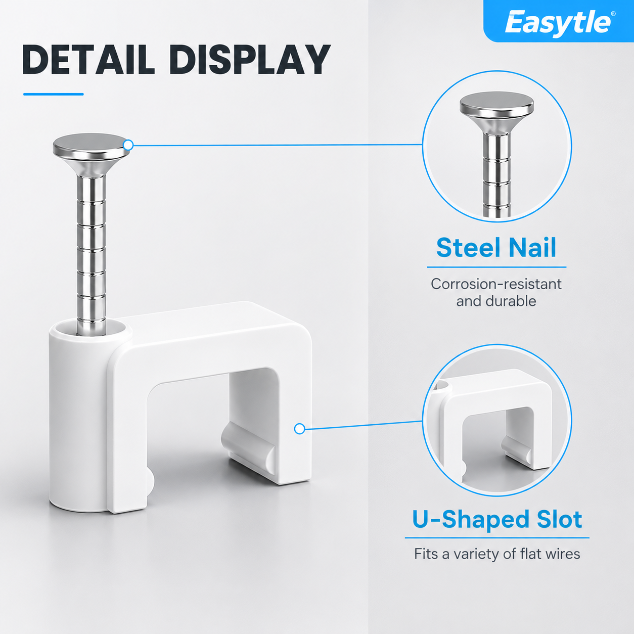 Cable Clips Nail-in Cable Clips 100 Pcs 8mm Flat Ethernet Cable Wall Clips, Coax Cable Clip, Speaker Wire Clips, Cable Nails for Cat5/Cat5e/Cat6/Cat7 RJ45 Cords