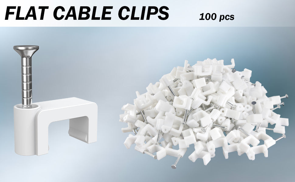 Easytle 100 Pcs 8mm Cable Clips Nail in Cable Clips Flat Ethernet Cable Wall Clips Cable Tacks Coax Cable Clip Speaker Wire Clips Cable Nails for Cords Cat5/Cat5e/Cat6/Cat7 RJ45 Cord Clips