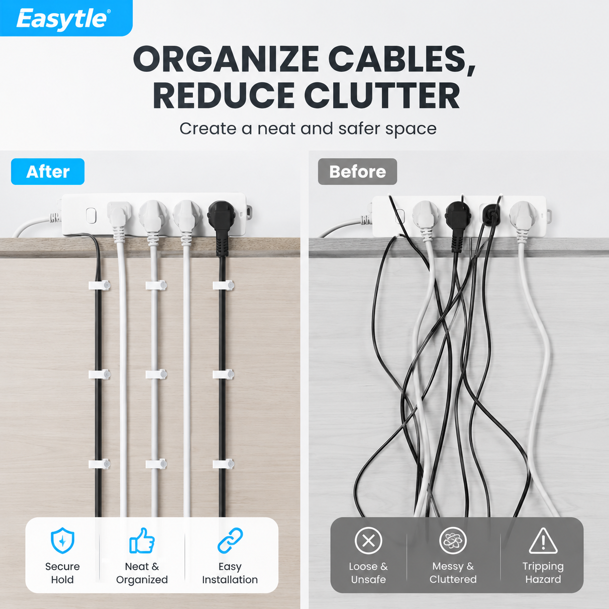 Cable Clips Nail-in Cable Clips 100 Pcs 8mm Flat Ethernet Cable Wall Clips, Coax Cable Clip, Speaker Wire Clips, Cable Nails for Cat5/Cat5e/Cat6/Cat7 RJ45 Cords