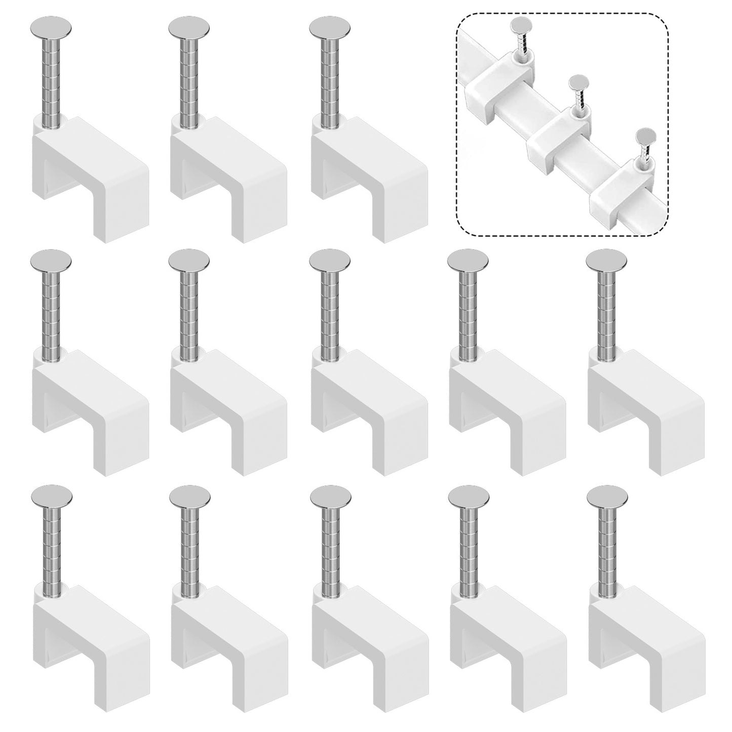 Easytle 100 Pcs 8mm Cable Clips Nail in Cable Clips Flat Ethernet Cable Wall Clips Cable Tacks Coax Cable Clip Speaker Wire Clips Cable Nails for Cords Cat5/Cat5e/Cat6/Cat7 RJ45 Cord Clips