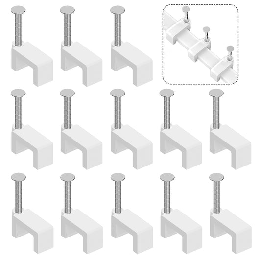 Easytle 100 Pcs 8mm Cable Clips Nail in Cable Clips Flat Ethernet Cable Wall Clips Cable Tacks Coax Cable Clip Speaker Wire Clips Cable Nails for Cords Cat5/Cat5e/Cat6/Cat7 RJ45 Cord Clips