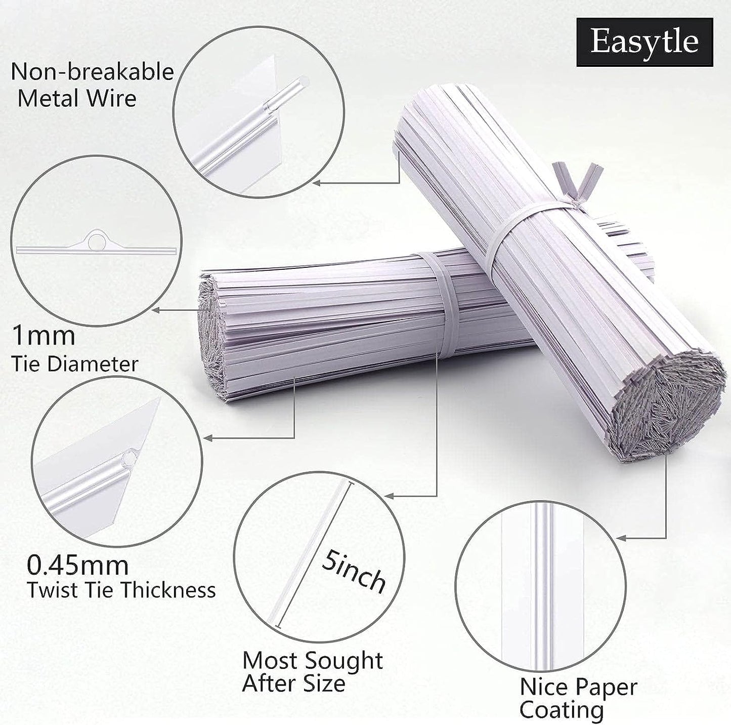 White Paper Twist Ties 100 Pcs 5" Reusable Bread Ties for Bags White Twist Bag Ties Twisty-ties Twist Candy Ties Wire Ties Reusable Twist Tie for Party Cello Candy Bread Coffee Bags Cake Pops