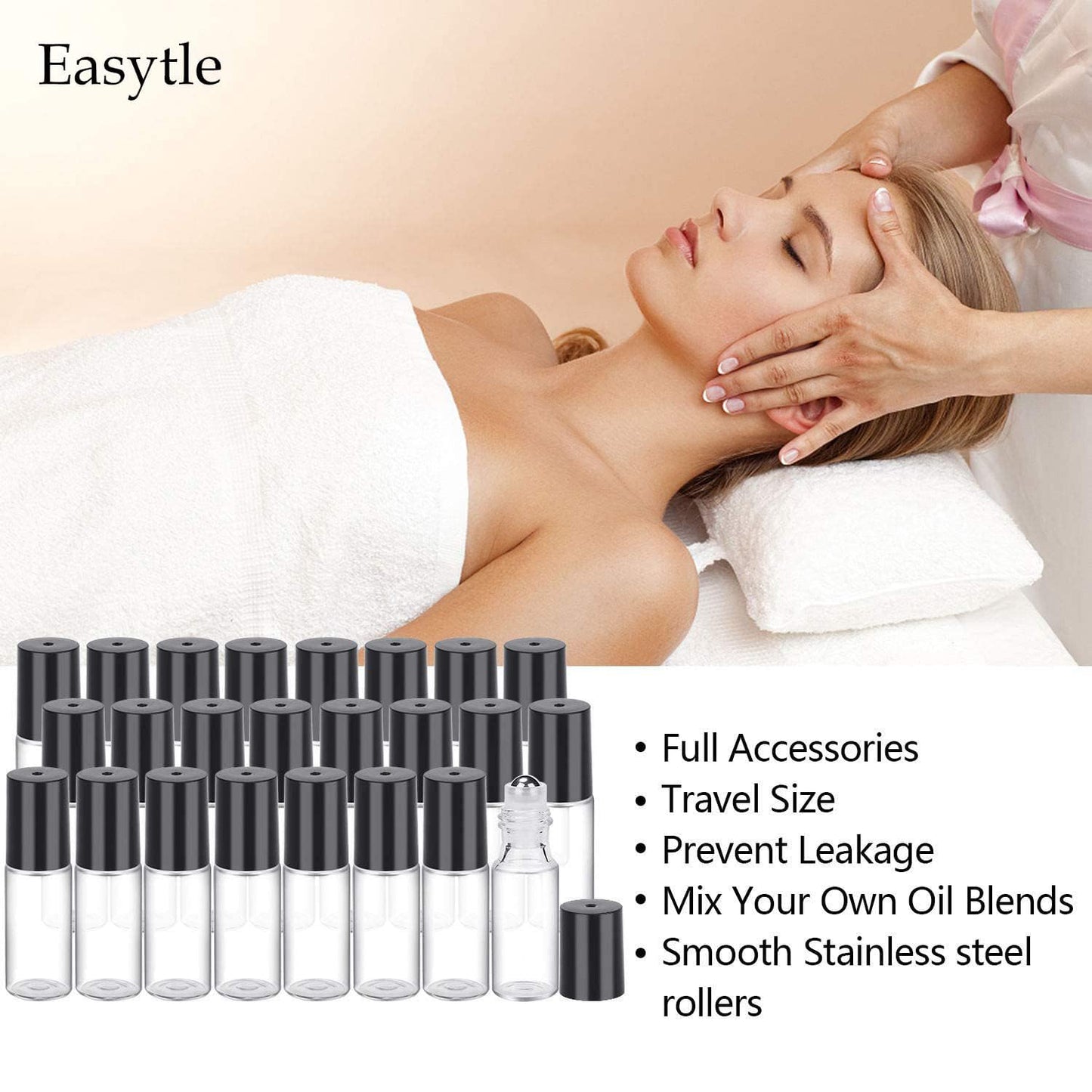 Easytle Essential Oil Roller Bottles 24 Pack 5ml Clear Glass Roller Bottles for Oils (96 Pieces Labels, 2 Opener, 4 Funnels, 4 Dropper) Roll on Bottle with Stainless Steel Roller Balls and Caps