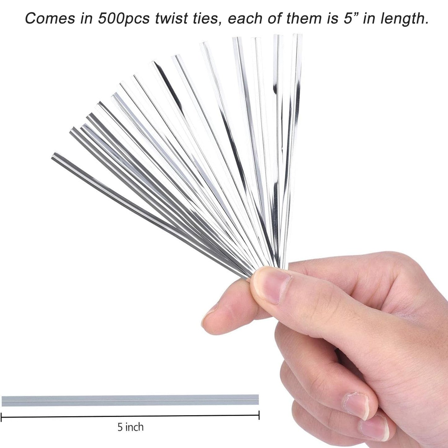 500 Pcs Metallic Twist Ties 5" Sliver Twist Ties for Bags Foil Twist Ties Bread Ties Plastic Cable Ties Candy Ties Twist Tie Bag Ties for Bread Bags Gift Bags Wrapping Cello Bags Treat Bags