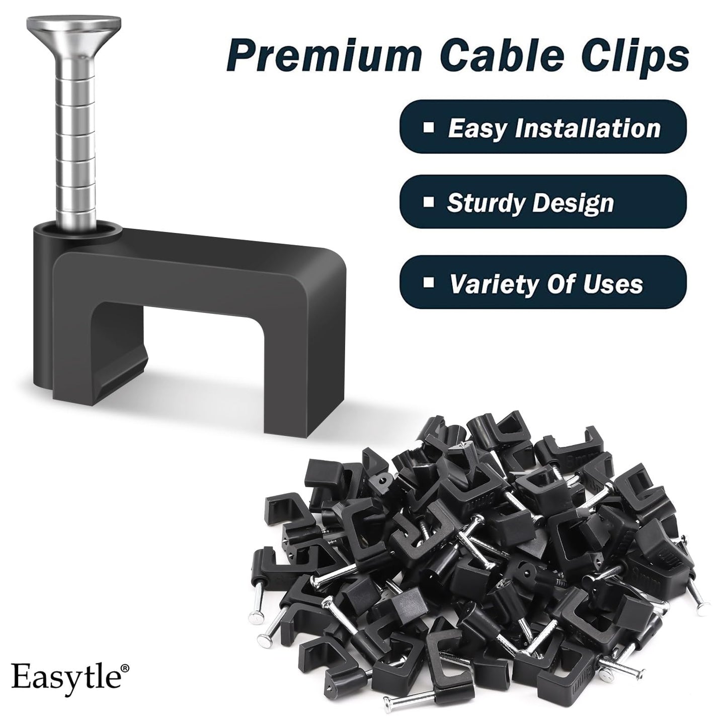 Black Cable Clips Nail in Cable Clip 100 Pcs 8mm Flat Black Ethernet Cable Wall Clips Cable Tacks Coax Clips Speaker Wire Clips Cable Nails for Cords Cat5/Cat5e/Cat6/Cat7 RJ45 Cord Clips