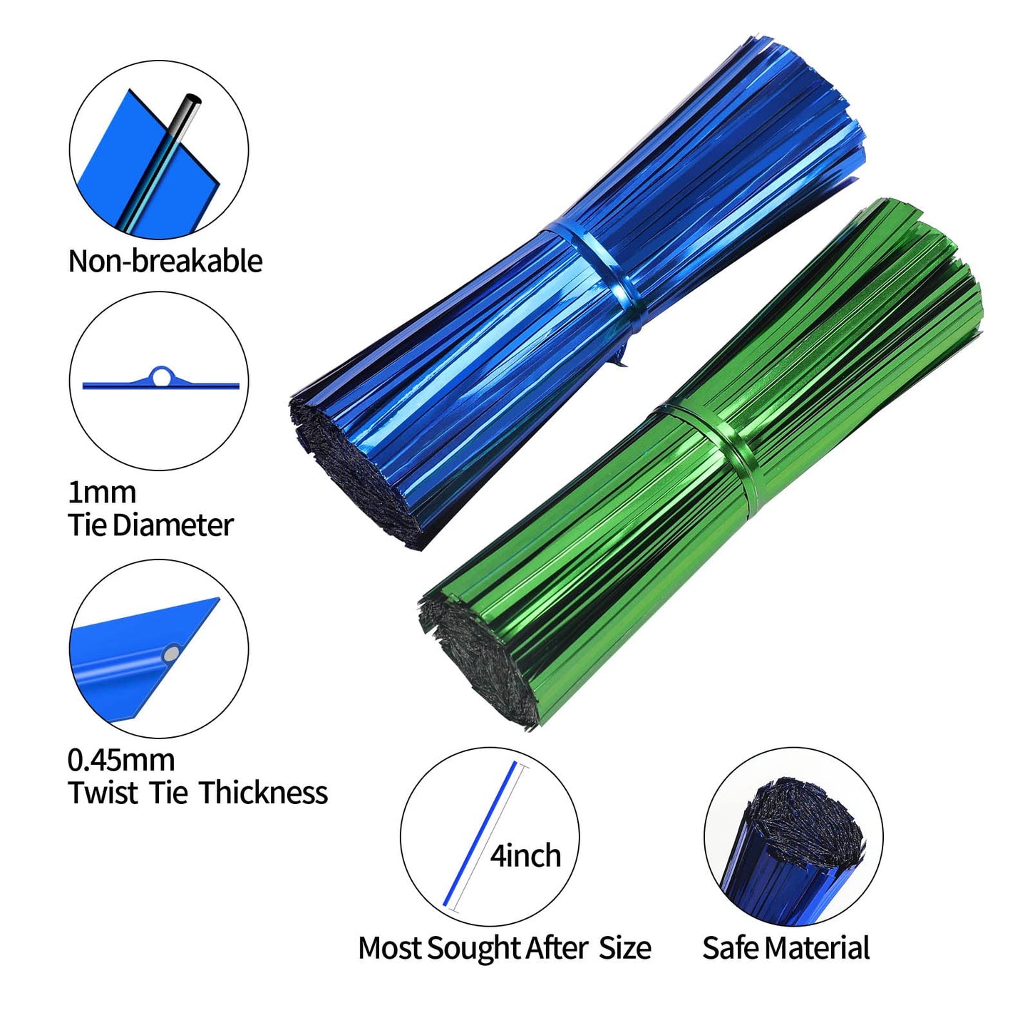 1000 Pcs Metallic Twist Ties 10 Colors Twist Tie 4" Bread Ties Twist Ties for Bags Foil Twist Ties Bag Ties Colorful Twist Ties for Party Gift Wrapping Bags Cellophane Treat Bags Bread Candy Bags