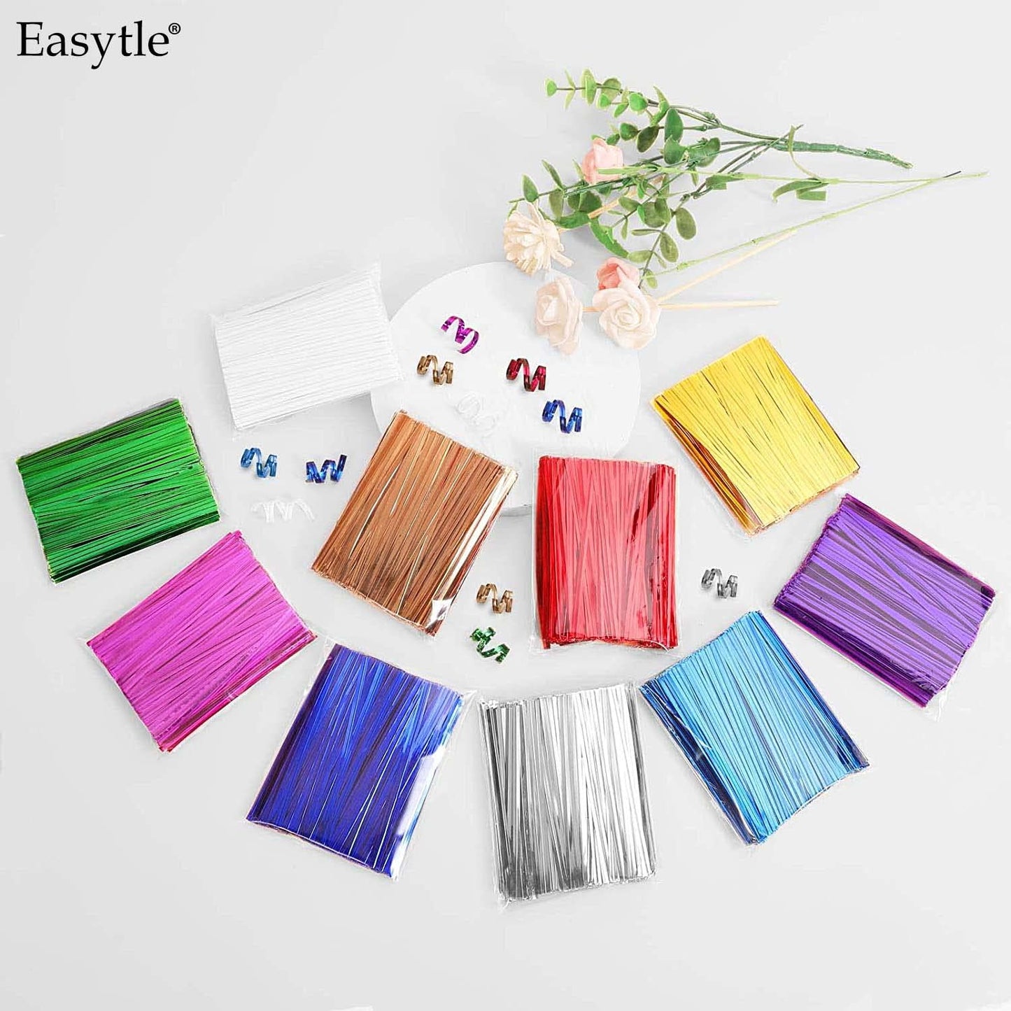 1000 Pcs Metallic Twist Ties 10 Colors Twist Tie 4" Bread Ties Twist Ties for Bags Foil Twist Ties Bag Ties Colorful Twist Ties for Party Gift Wrapping Bags Cellophane Treat Bags Bread Candy Bags