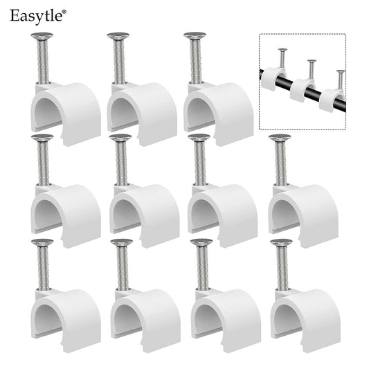 Easytle Cable Clips 10mm Nail in Cable Clips 100 Pcs Cable Wire Clips Cable Tacks Coax Cable Clips Speaker Wire Clips Cable Nails for Cords Cable Clamps Ethernet Cable Clips RG6 RG59 CAT6 RJ45 Wall Wire Clips