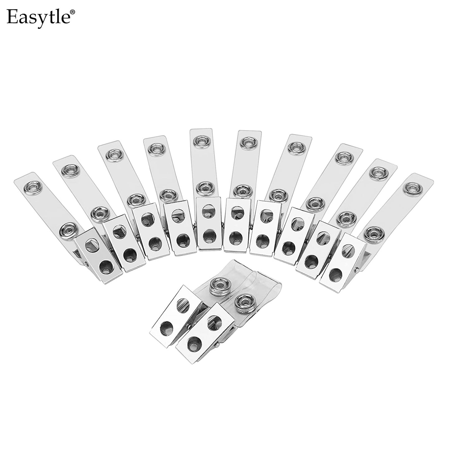 Easytle Metal Badge Clips with Clear PVC Straps ID Strap Clip ID Badge Clip Double Holes Badge Clips ID Clips for Badges Name Tag Clips Metal Clips for ID Cards Badge Holders Work Badges (30 Pcs)