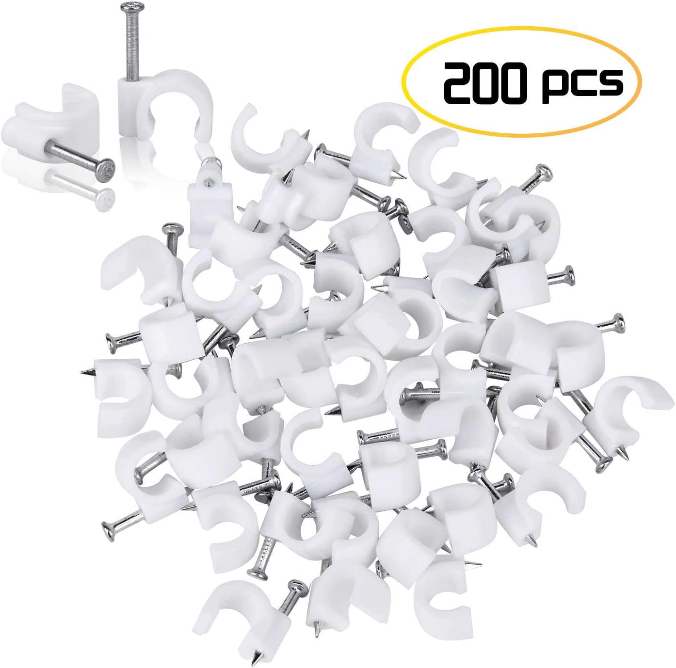 Easytle Cable Wire Clips 4mm 6mm 8mm 10mm (Pack of 200)Cable Management RG6 RG59 CAT5 CAT6 RJ45 Electrical Ethernet Dish TV Speaker Wire Cord Tie Holder Single Coaxial Nail Clamps